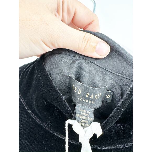 Ted Baker London Ozma Black Velvet Long Sleeve Yoke Top Size US 12 NWT - Picture 6 of 6
